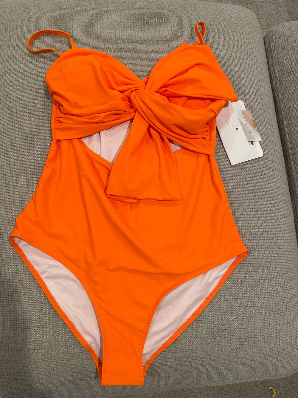 ChicWish Bright Orange One-Piece Swimsuit with Front Twist